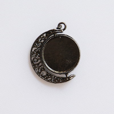 Rotating Double Side Round Pendant  Black Silver Small