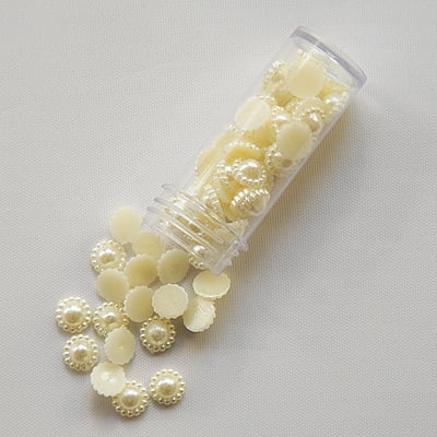 Ceramic Half Cut Beads with Design Cream 8mm