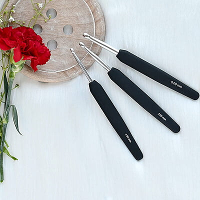 KnitPro Aluminium Crochet Hook with Black Handle
