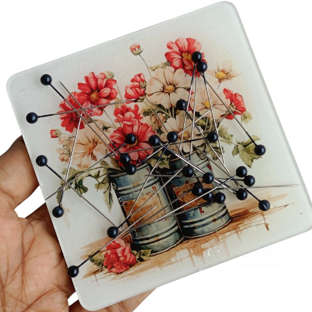 Vintage Floral Needle Minder Large Vintage Floral Needle Minder Large