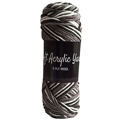 Soft Acrylic Yarn 8 ply Black-Grey-White Multi Soft Acrylic Yarn 8 ply Black-Grey-White Multi