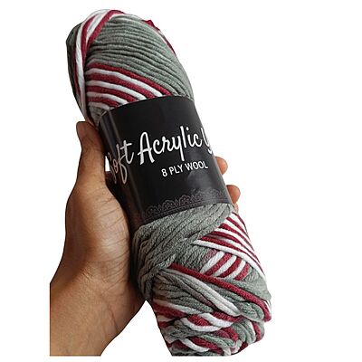 Soft Acrylic Yarn 8 ply Red-Grey Multi Soft Acrylic Yarn 8 ply Red-Grey Multi