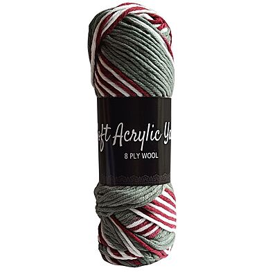 Soft Acrylic Yarn 8 ply Red-Grey Multi