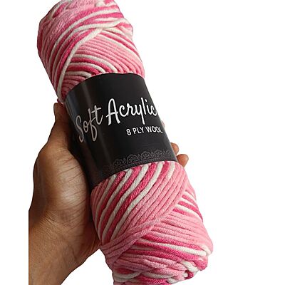 Soft Acrylic Yarn 8 ply Dark Pink- White Multi