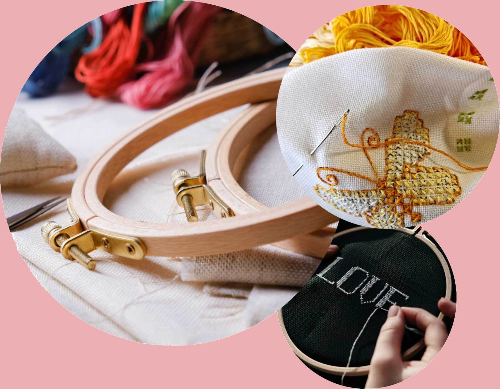 Embroidery  Hoops, Casement fabric , Needles and embroidery Thread